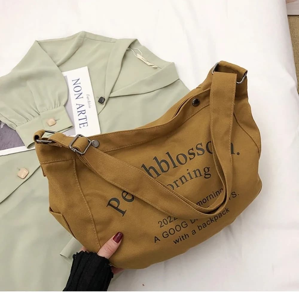 Large Capacity Letter Canvas Underarm Bag Square Printing Student Crossbody Bag Korean Style All-match Simple Handbag