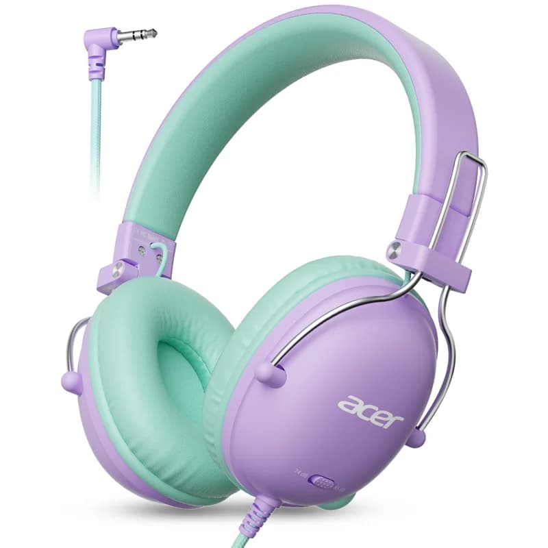 Acer Kids Headphones 74/85dB Safe Volume Kids Headphones with Cord 3.5mm Jack Stereo Wired On-Ear Headphones for Boys Girls