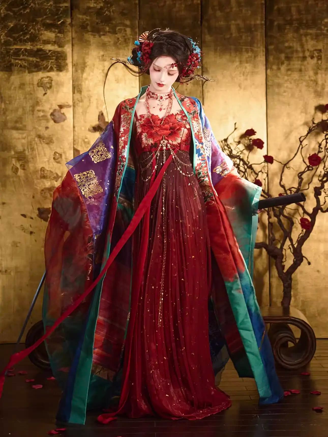 New Hanfu Women Heavy Industry Weaving Gold Large-sleeved Robe Embroidery Terminalia Skirt Fiesta Carnival Halloween Cosplay