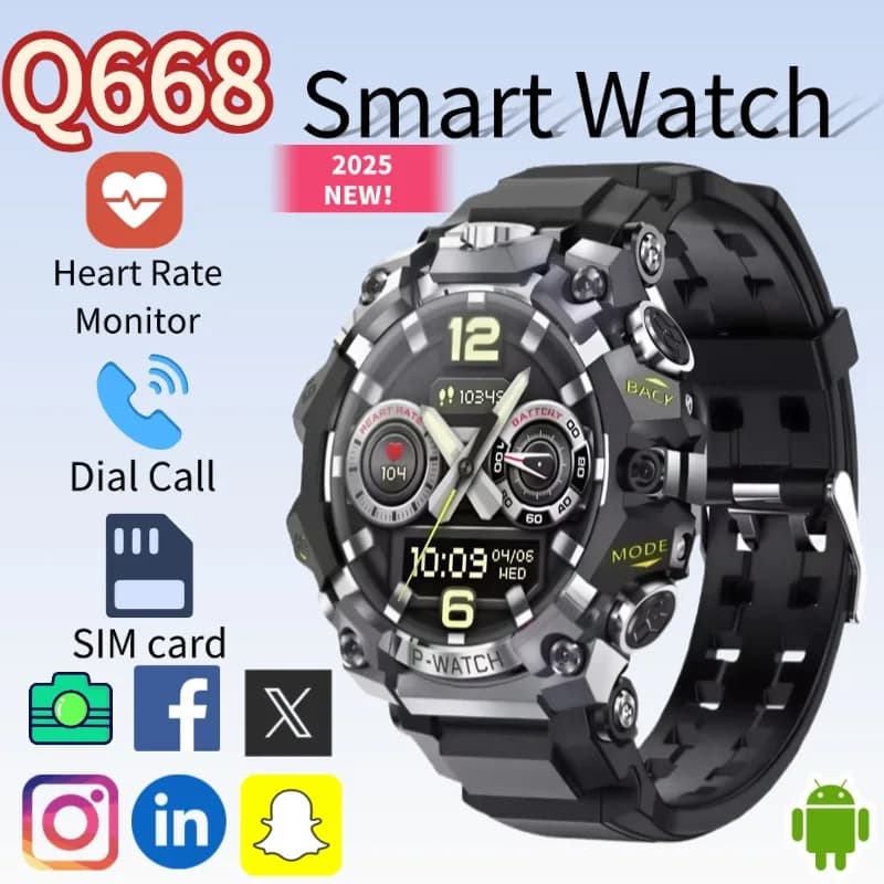 P68 Smartwatch Android for men with 4G Full Network 500W dual camera heart rate monitor GPS WiFi Bluetooth IP68 waterproof