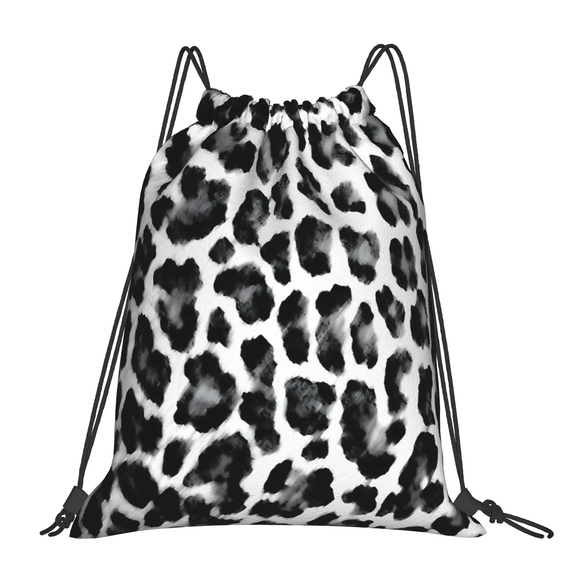 Zaino Portatile con Coulisse Stampa Leopardata Bianco e Nero per Escursionismo, Equitazione e Palestra, Borsa per Scarpe