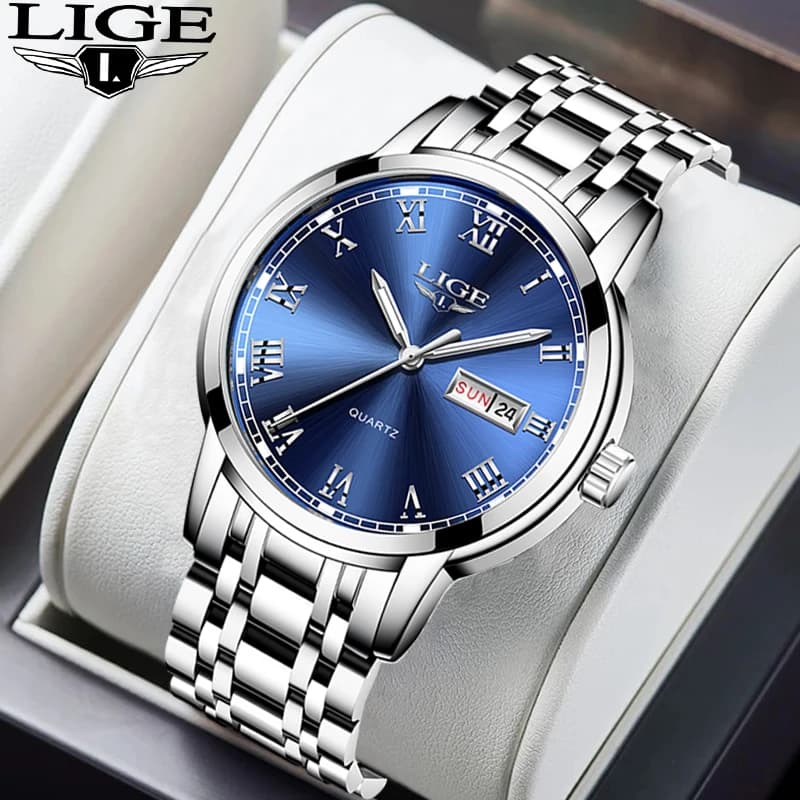 LIGE Men's Luxury Quartz Watch Of Best Brands Men's Fashion Stainless Steel Watches For Men's Casual Watches With Waterproof Auto Date