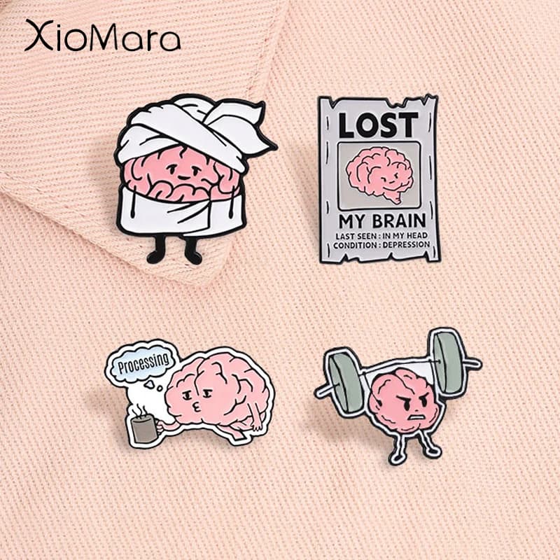 Divertenti Spille Smaltate a Tema Cervello, Spille a Forma di Cervello con Scritta 'Lost My Brain Processing Overload', Spille a Forma di Cervello per Fitness e Sollevamento Pesi, Distintivi da Risvolto, Gioielli Regalo