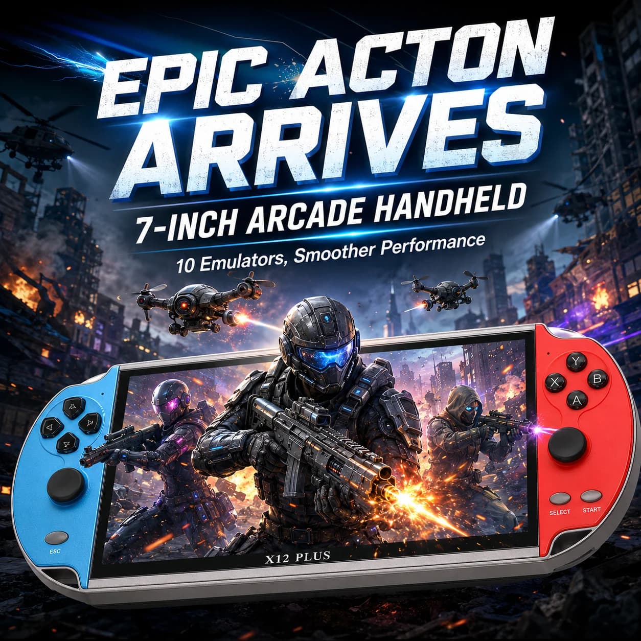 X12 Plus Handheld Game Console 7Inch HD Screen Support AV TV Output Dual Joystick Multi Media Player Video Music E-book Function