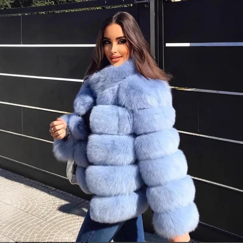 Cappotto in Pelliccia di Volpe Sintetica S-3XL, Giacca Elegante e Soffice in Finta Pelliccia Bianca e Nera per Donna, Abbigliamento Invernale