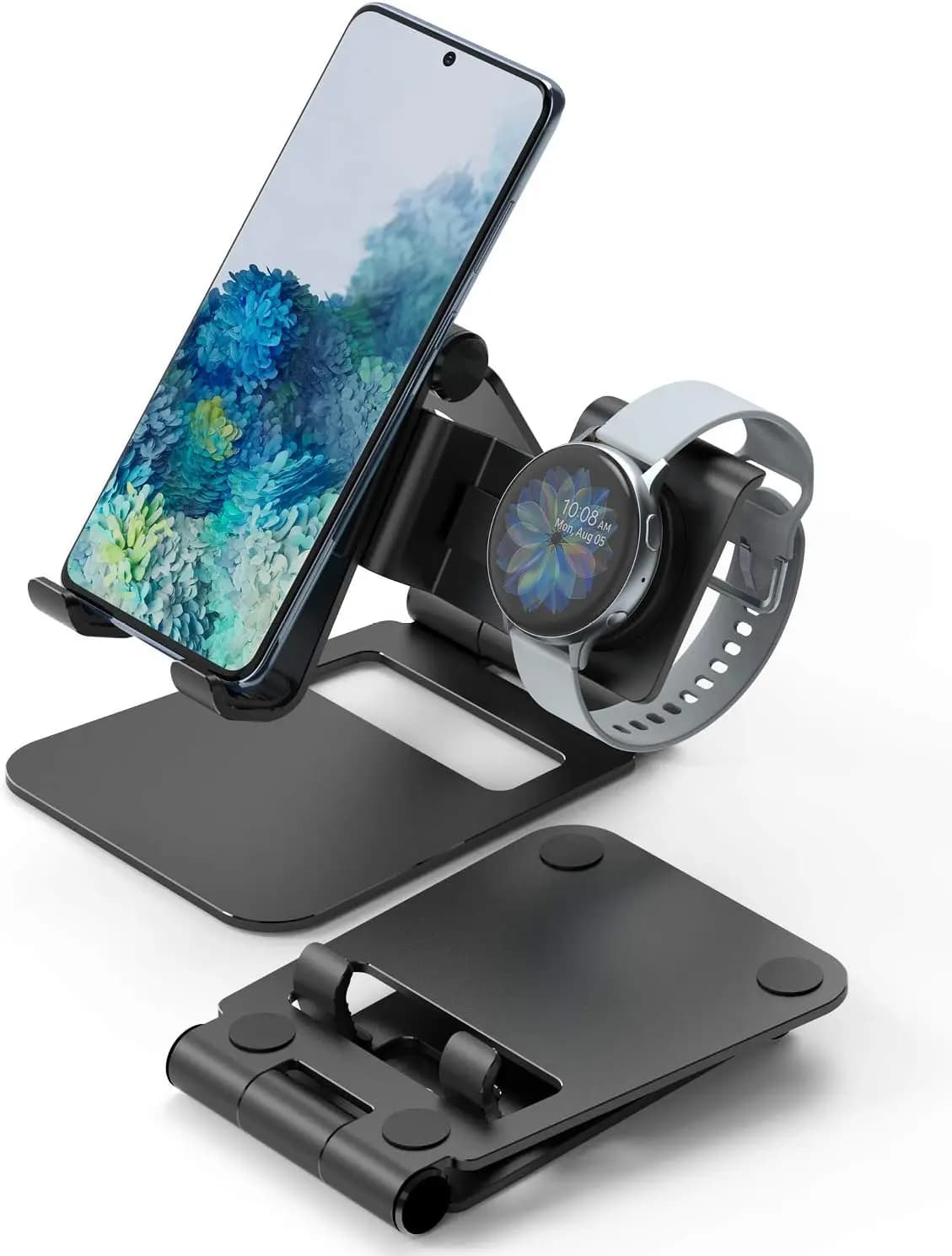 Supporto Pieghevole Super Versatile, Porta Smartphone e Smartwatch 2-in-1 Portatile per Galaxy Watch e Altri Modelli