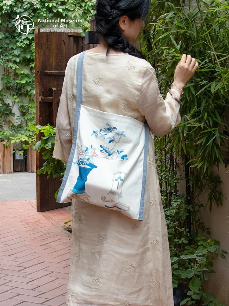 Large Capacity Canvas Shoulder Bag Museum New Year Offering Simple Artistic Female Chinese Style Cultural Creative Bag