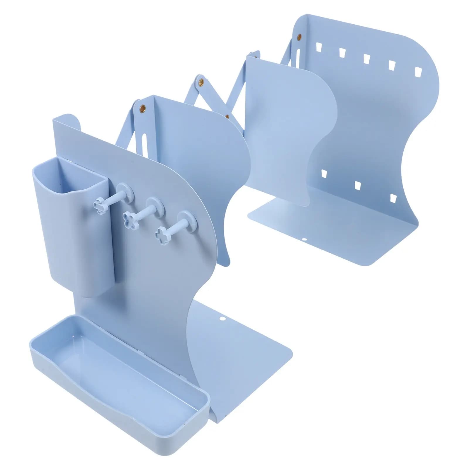 Retractable Adjustable Heavy Duty Metal Bookend for Desk with Hooks Pen Holder Expandable Book Shelf Organizer