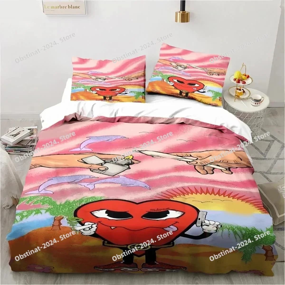2025 Stampa Divertente Bad Bunny Un Verano Sin Ti Set biancheria da letto Copripiumino Set letto Copripiumino Federa Trapunte King Queen Size
