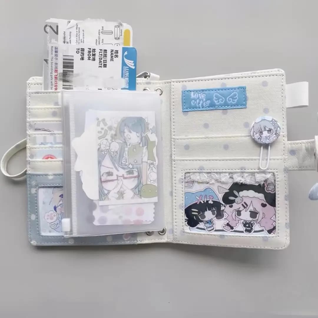 A7 Passport Holder Travel Wallet Polka Dot Music Note Design Clear Cover Notebook Loose Leaf Binder for Documents