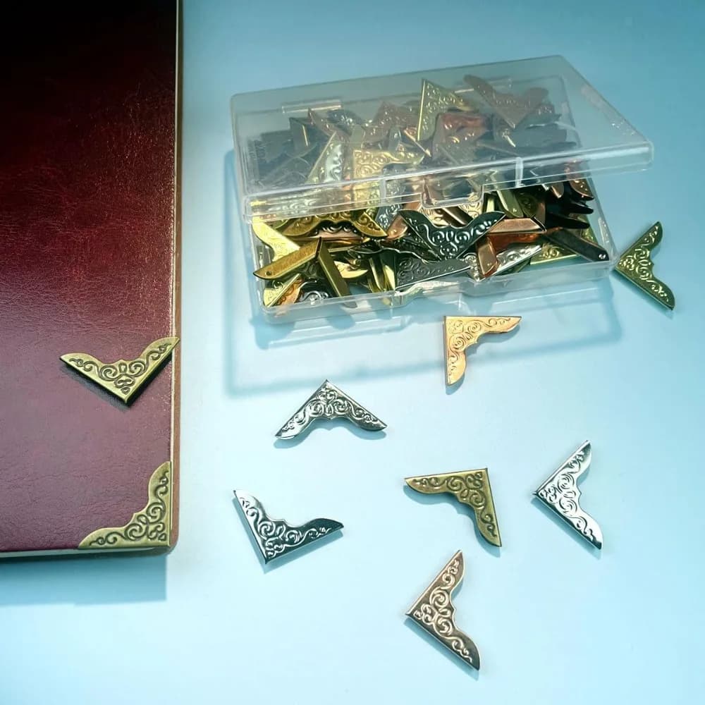 Hot Sale 80PCS Metal Book Corner Protectors Vintage Style 4 Colors for Scrapbook Photo Album Notebook Folder Decorative Corners with Storage Box Bestseller