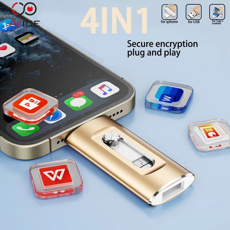 Chiavetta USB OTG 4 in 1 USB 3.0 Tipo C per iPhone 64GB 128GB 256GB Pendrive Samsung Huawei Xiaomi Android Laptop Memory Stick