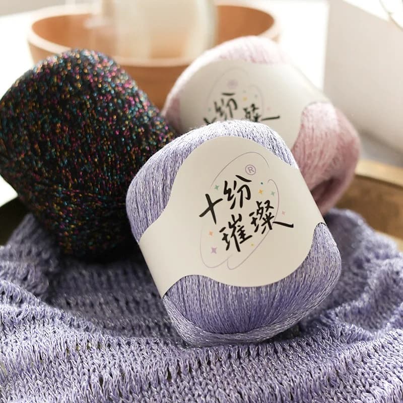 50g Colorful Gold and Silver Silk Cotton Thread Yarn Hand DIY knitting Crocheting sweater bag, fine hook needle thread