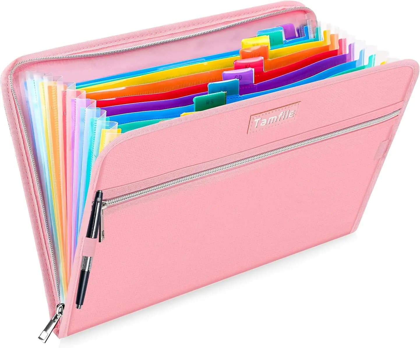 Organizzatore di Documenti a Fisarmonica Ignifugo e Impermeabile, Cartella Espandibile a 14 Tasche, Formato A4, Portadocumenti con Etichette Colorate, Rosa