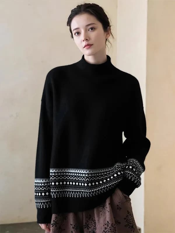Fel Island wind maglione in cashmere semi-dolcevole da donna autunno e inverno nuovo maglione ceroso morbido caldo allentato alla moda