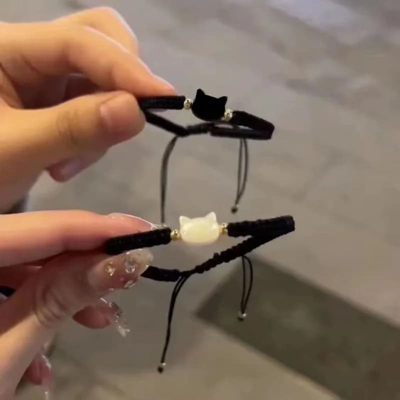 2 pezzi fatti a mano coppia simpatico gatto braccialetto unico ed elegante corda a mano per donna uomo delicato braccialetto intrecciato con perline accessori regali