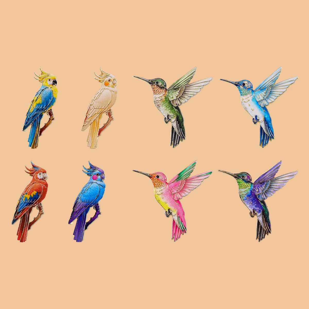4pcs/set Colorful Hummingbird Parrot Enamel Pines Animal Brooch Metal Pin Badge on Backpack Clothing Accessories Fashion Jewelry