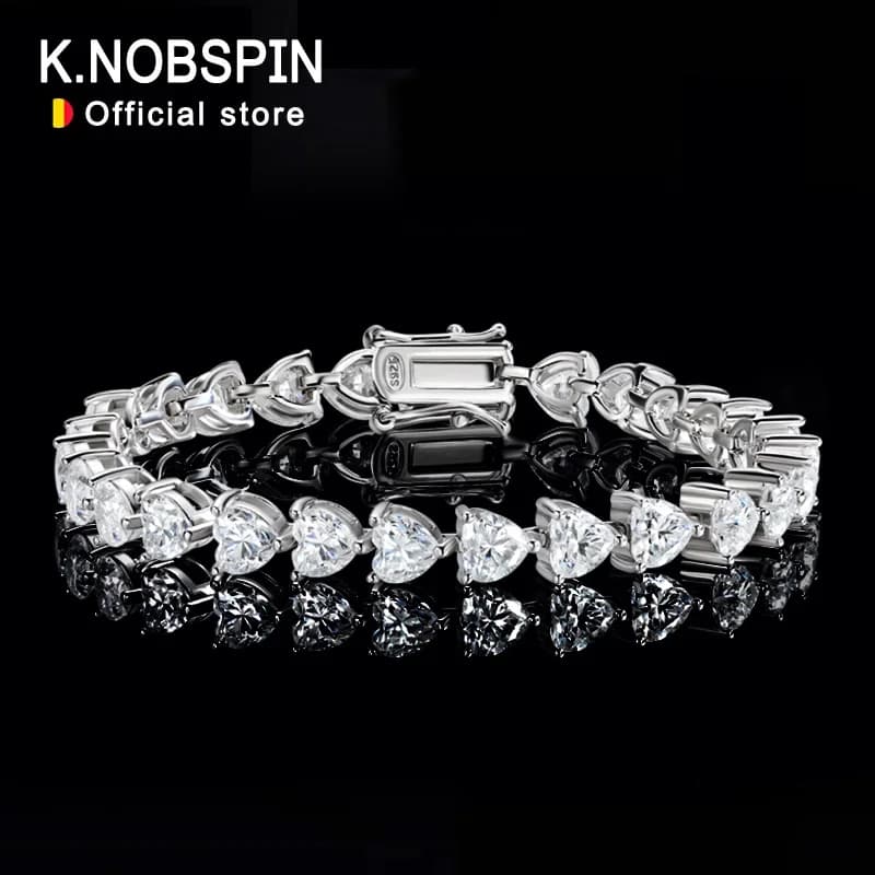 KNOBSPIN D VVS1 Bracciale tennis con cuore Moissanite Bracciale originale in argento sterling 925 placcato oro bianco 18 carati con braccialetti GRA per donna