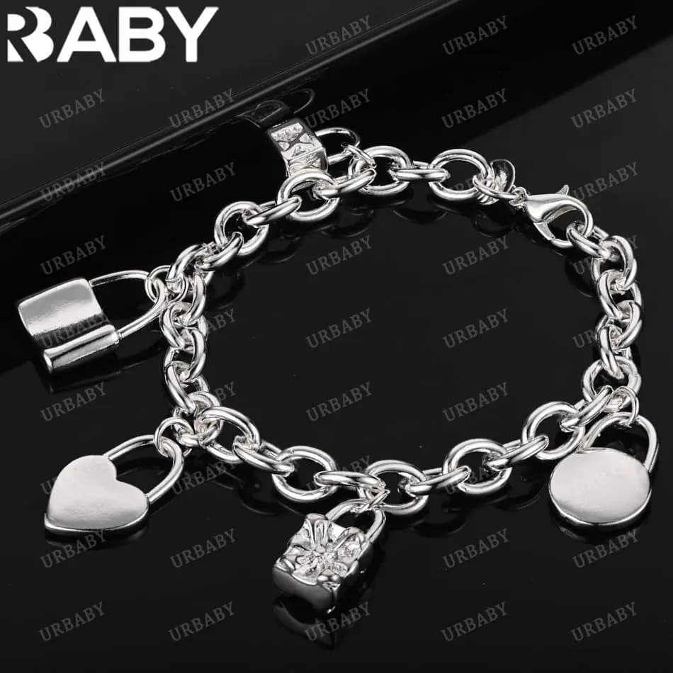 URBABY 925 Sterling Silver Lock Pendant Bracelets For Women Wedding Party Anniversary Gift Fashion Fine Jewelry
