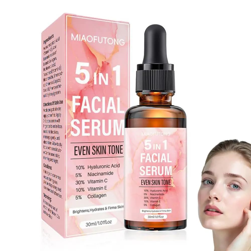 Moisturizing face serum 5 in 1 with vitamin C, hyaluronic acid, niacinamide and collagen, light, illuminating and moisturizing