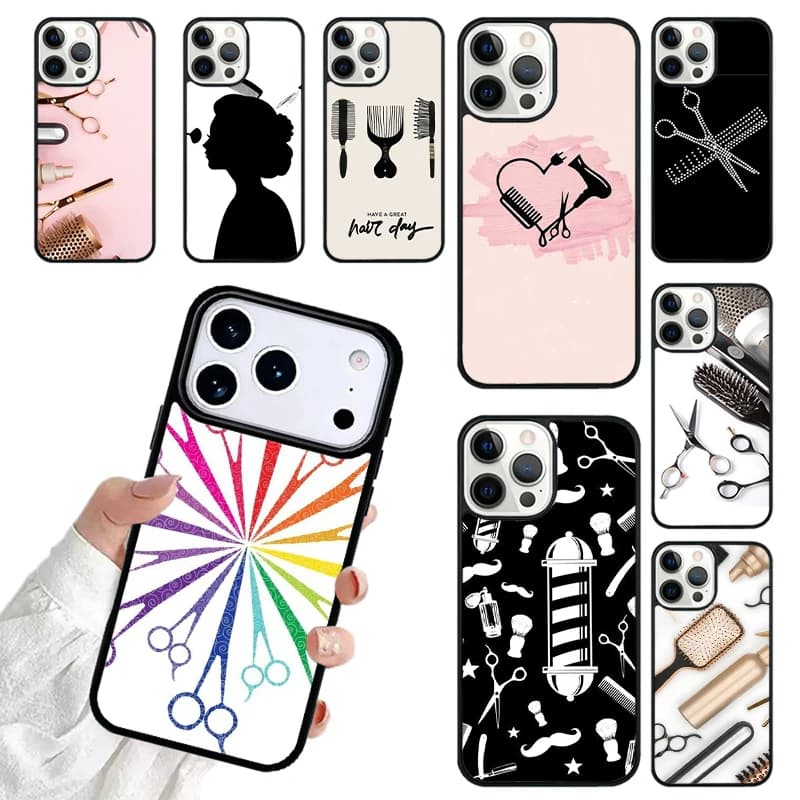 Hair Stylist Scissors Brush Switch Phone Case For iPhone 17 16 15 14 13 12 11 Pro Max 17air Shockproof Cover Fundas