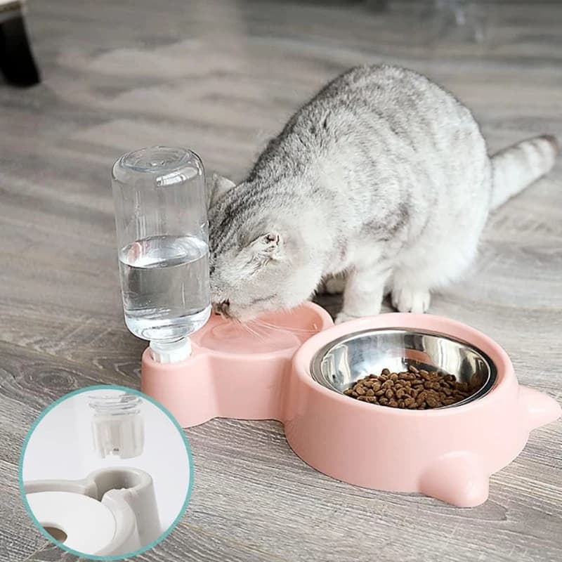 Distributore d'Acqua Automatico per Cani e Gatti, Contenitore per Cibo con Abbeveratoio Integrato, Accessori per Animali Domestici