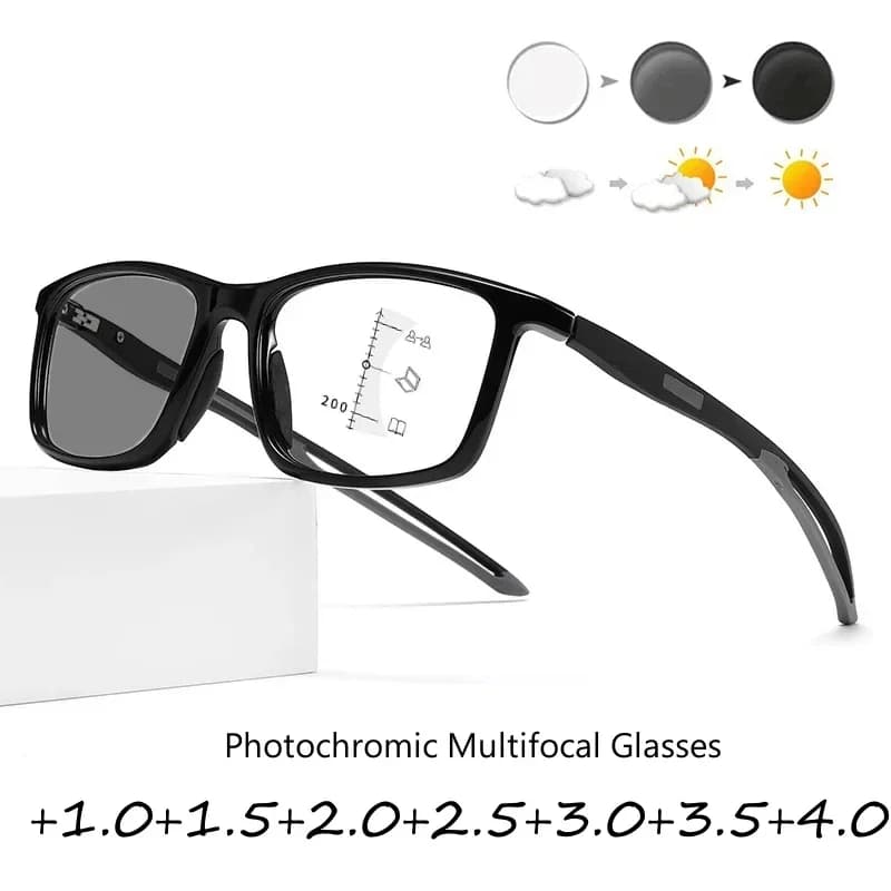 Donna Uomo Sport Occhiali multifocali fotocromatici Cambia colore Occhiali da lettura vicini lontani Occhiali da sole unisex per presbiopia