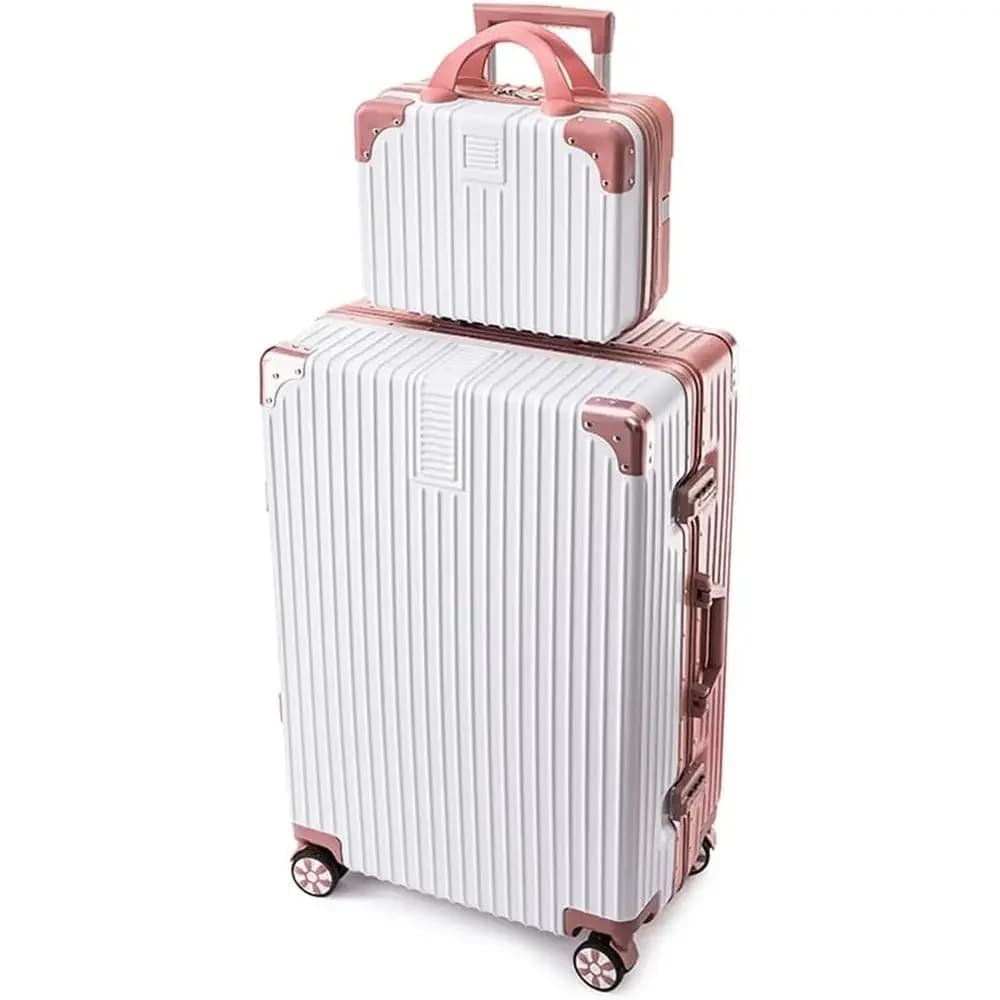 4-Wheel Lightweight Hardshell Luggage Set, 2-Piece, 20in White & Rose