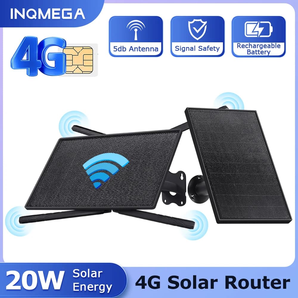 INQMEGA 4G SIM Card Router solare Pannello solare da 20 W 20100 mAh Batteria incorporata Standby ultra lungo per 7 giorni Impermeabile all'aperto