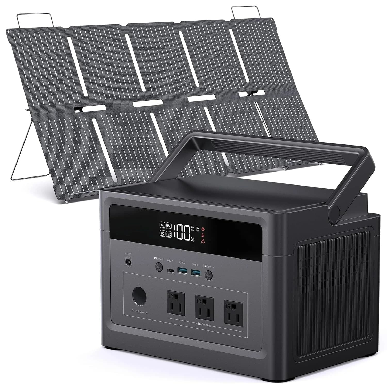600W Solar Generator with 100W Panel, 1200W Surge Portable Power Station 576Wh LiFePO4 Battery, 100W USB-C & AC Outlet, Custom