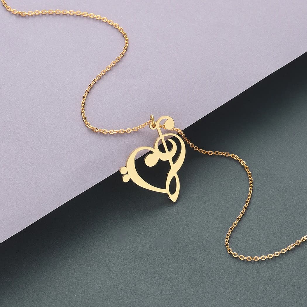 Simple Treble & Bass Clef Heart Pendant Necklace, Music Themed Jewelry Gift for Music Teachers