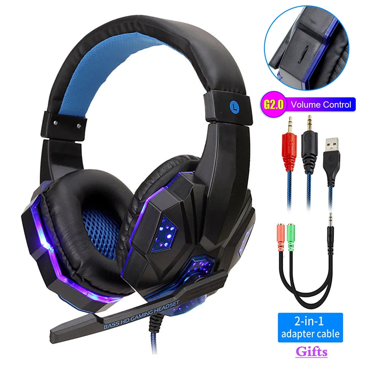 Professional wired gaming headphones with led light with computer microphone PS4 PS5 Xbox Bass Gaming headphones for stereo PC Gifts