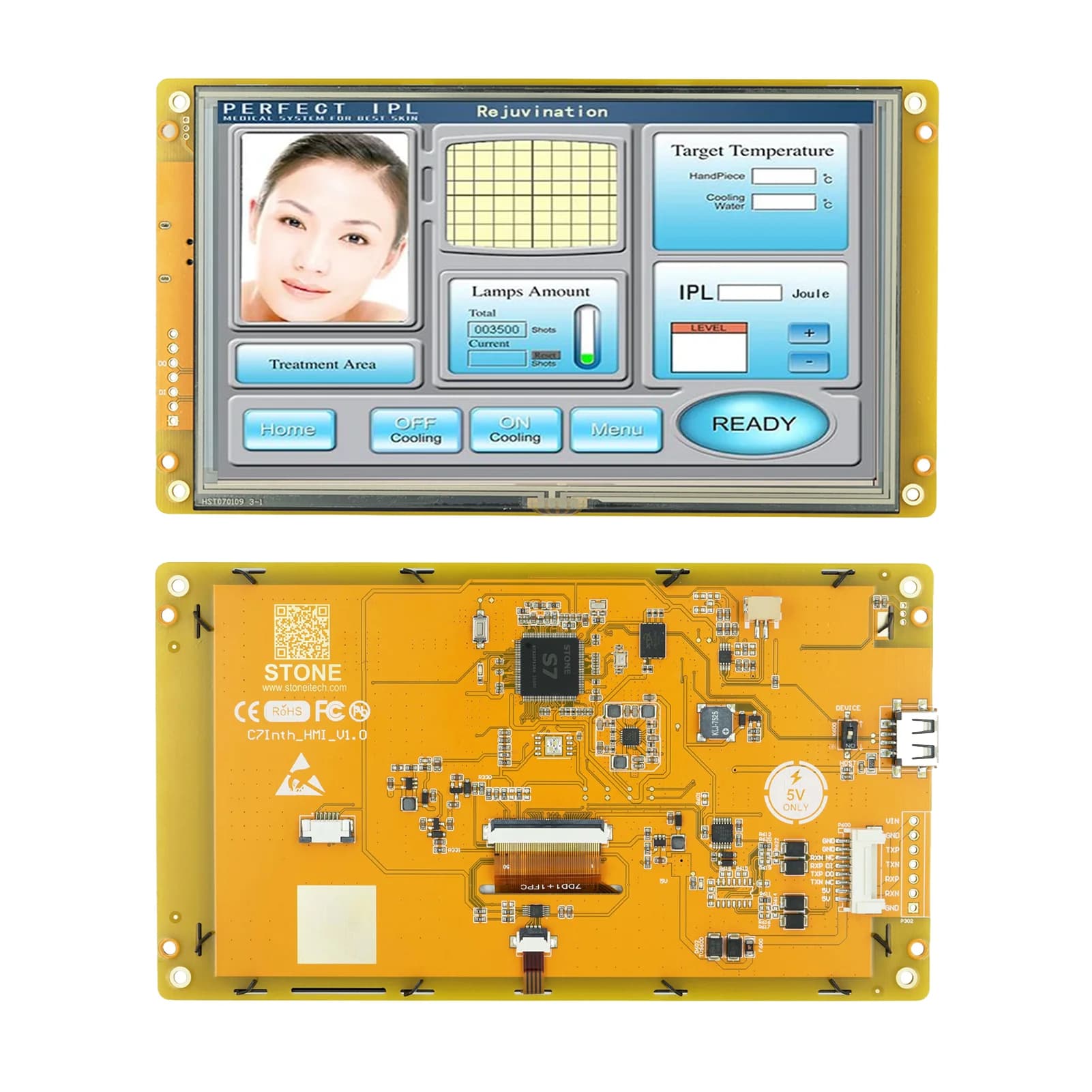 Monitor Touch Screen Integrato STONE da 5 Pollici TFT LCD con Scheda di Controllo + Interfaccia Seriale UART