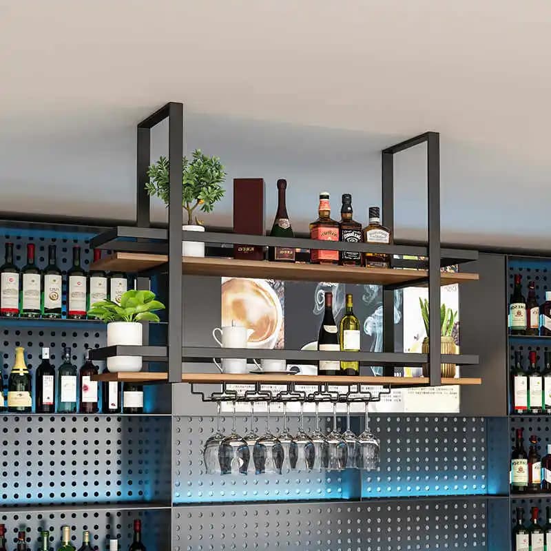 Semplice mensola appendiabiti in ferro battuto in metallo, bar, bar, cucina, pensile a soffitto, armadietto, portabottiglie, bicchiere da vino