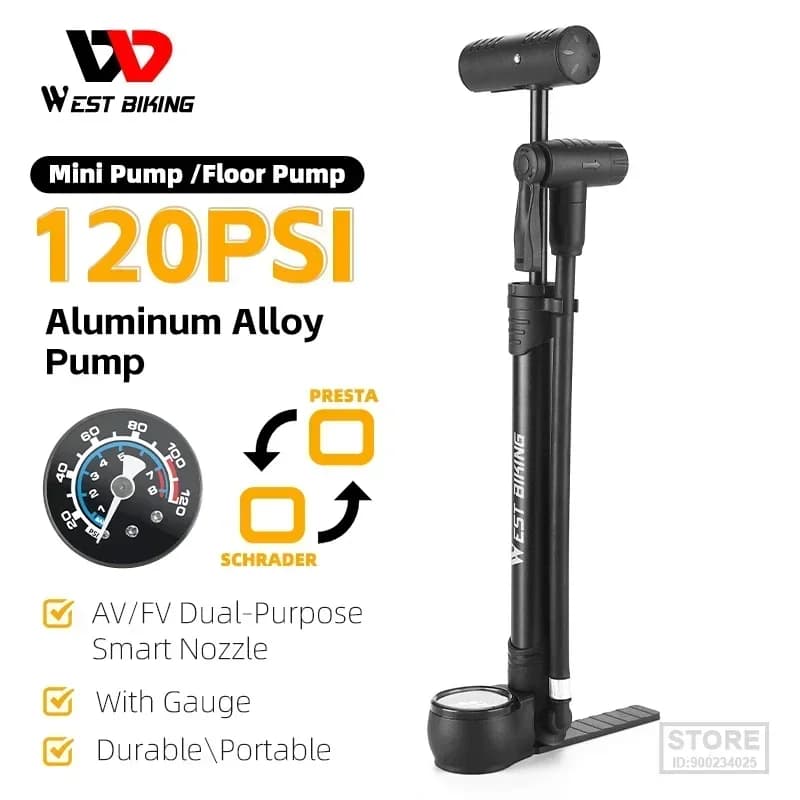 Pompa d'aria portatile MTB bici da strada interruttore di rotazione facile ugello Schrader Presta pompa a mano/pavimento con manometro