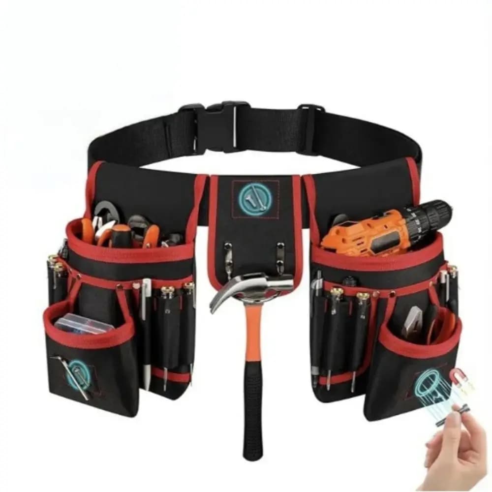 Cintura Porta Attrezzi Magnetica con 26 Cinghie, Costruzione Robusta, Porta Utensili Magnetico, Borsa Porta Attrezzi Resistente, Sistema Multi-Tasca