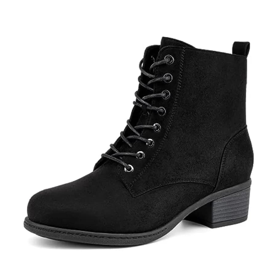 VJH Comfort Stivaletti alla Caviglia da Donna alla Moda con Tacco Basso, Stivaletti Combat con Lacci e Cerniera Laterale