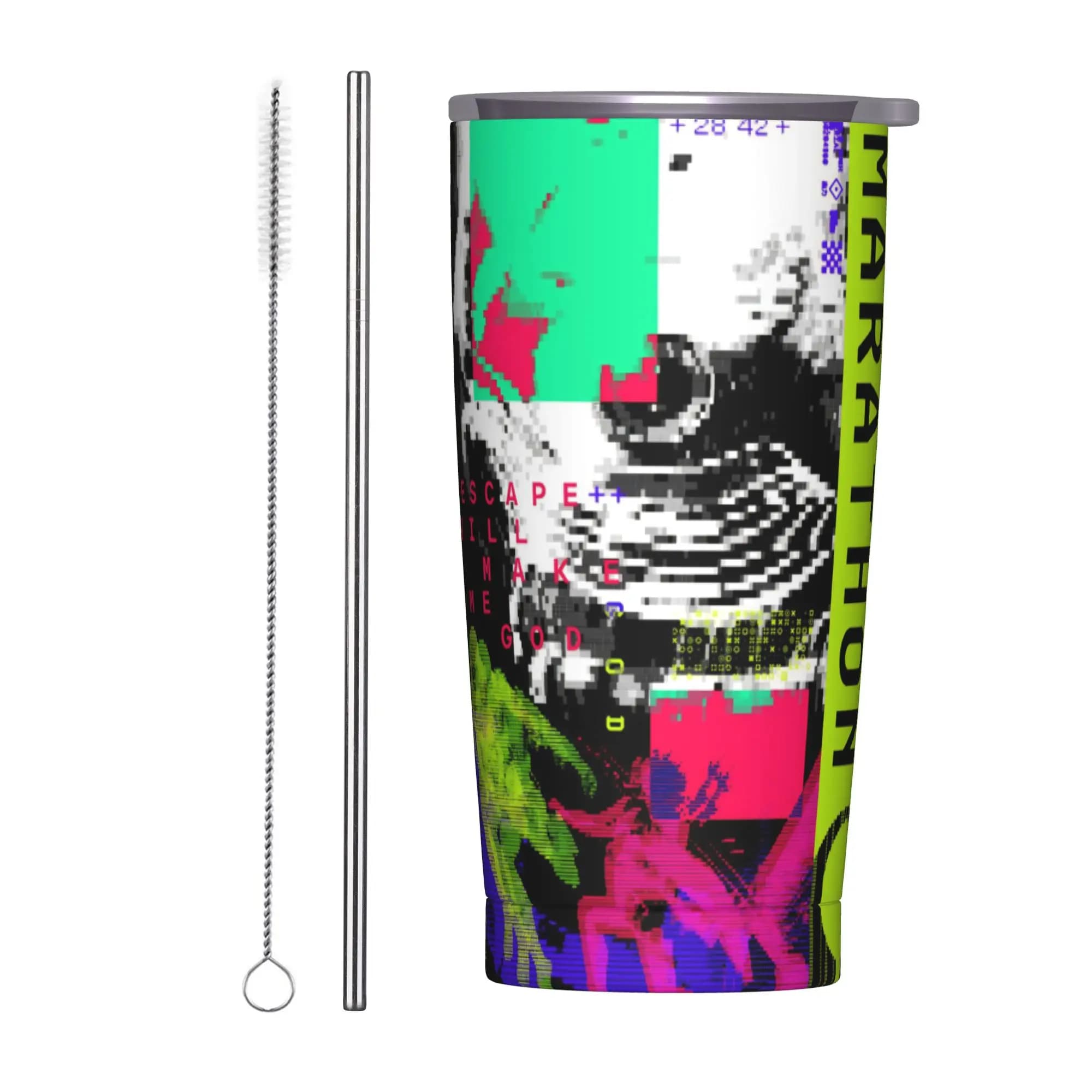 Borraccia Termica Isolante Game Marathon con Cannuccia, Tazza Termica Sottovuoto a Doppia Parete per Auto, 20oz
