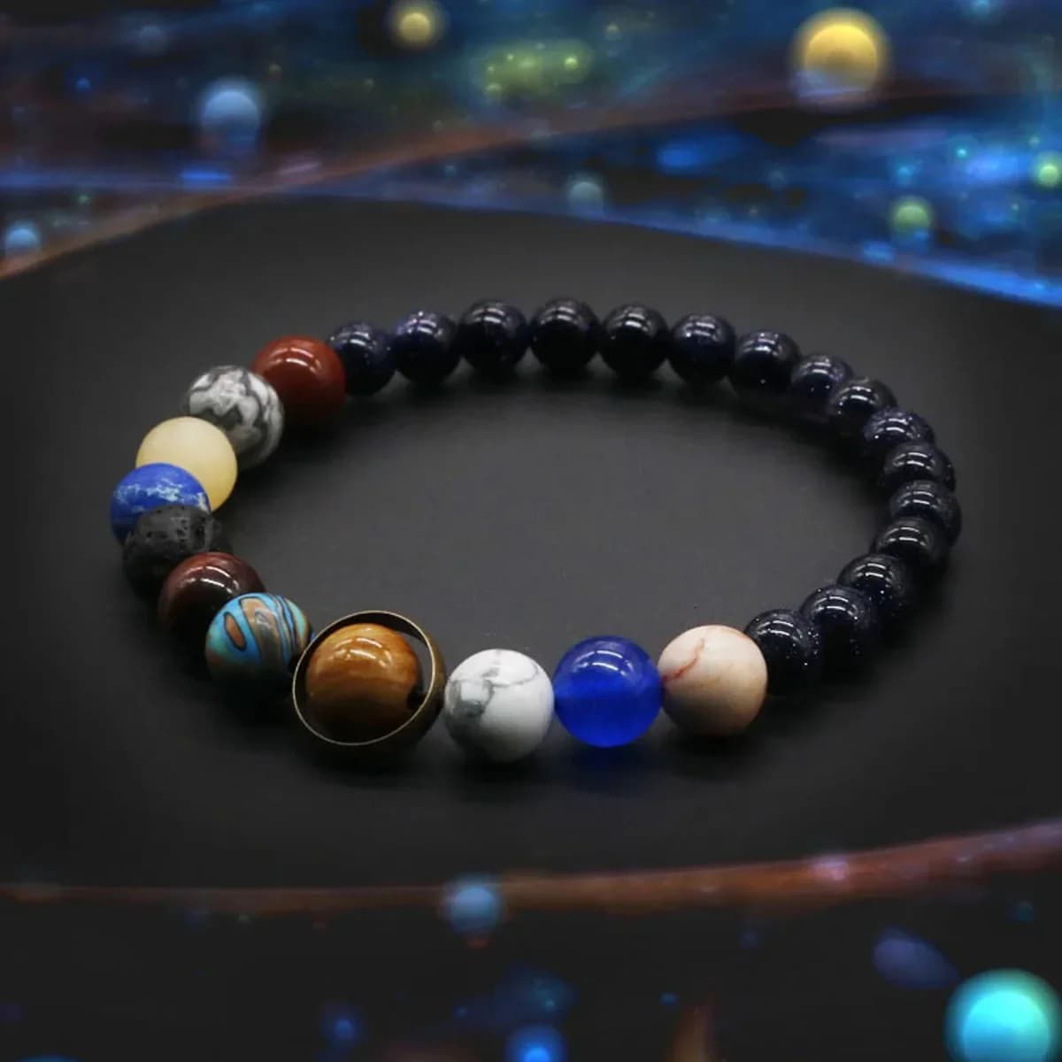 Bracciale del sistema solare cosmico Bracciale con otto pianeti Bracciale elasticizzato con perline fatto a mano Coppia amico Cielo Regalo di gioielli alla moda