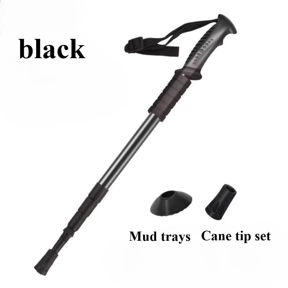 Anti-shock Trekking Stick Straight Folding Handle Telescopic Three-section Trekking Printers Outdoor Walking Stick