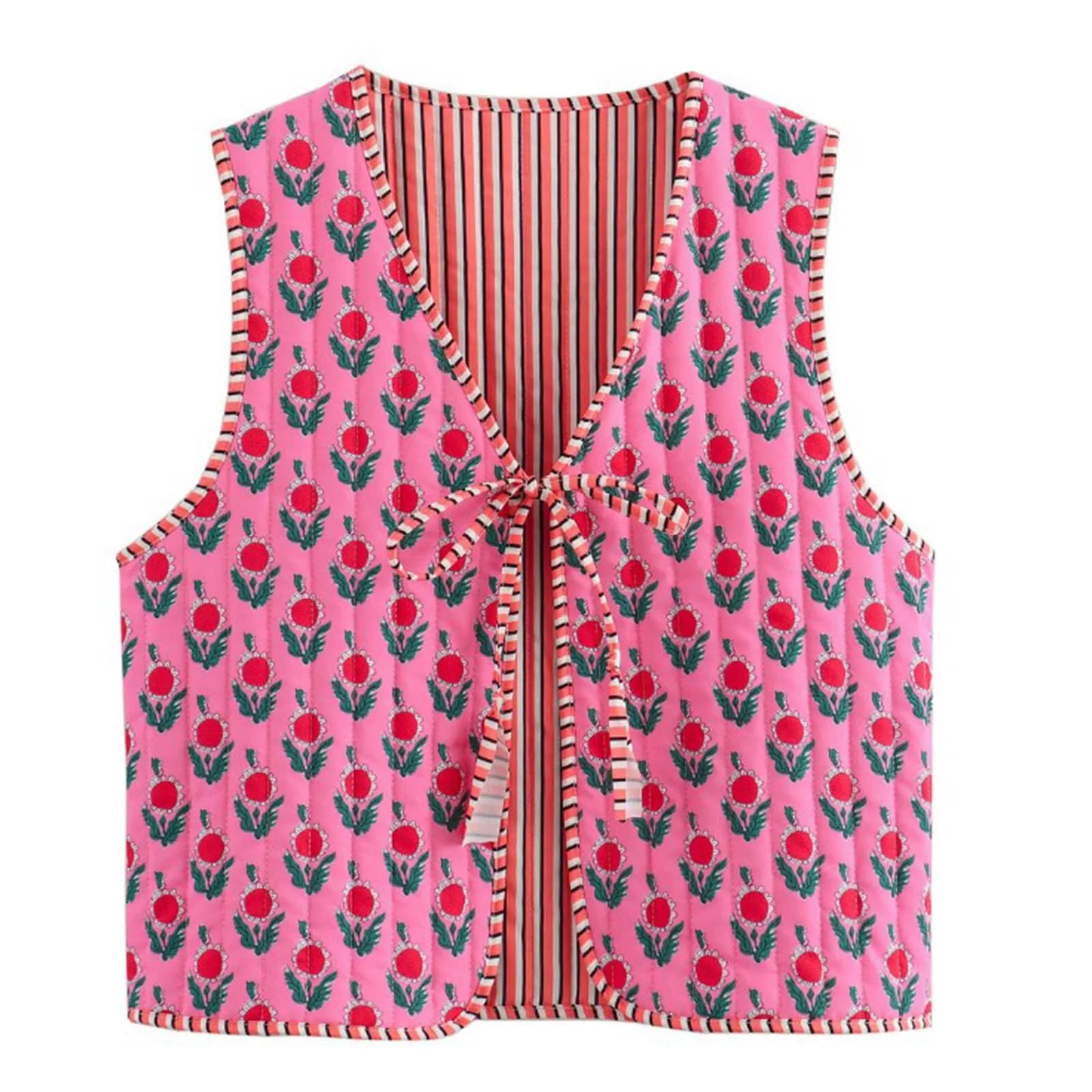 Autunno e inverno Maglione aperto marrone chiaro Abbigliamento da strada da donna Stampe di moda Gilet doppio cotone floreale Top corti leggeri Capispalla