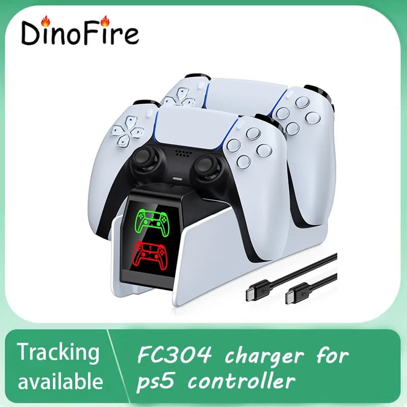 Stazione di ricarica DinoFire per controller PS5 - Dock di ricarica rapida doppio per 2 controller DualSense, accessori da gioco Type-C
