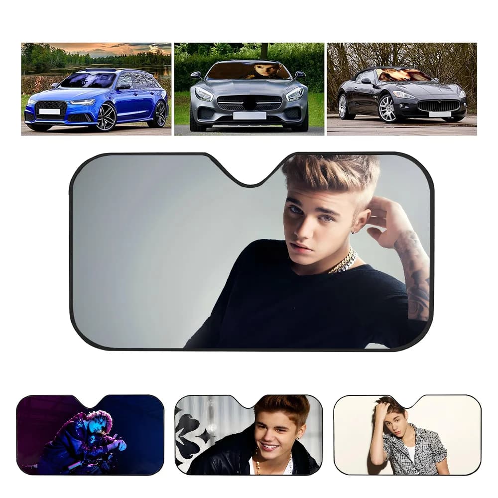 Cantante J-justin Bieber-r Anime Personalizzato Cartoon Anime Parabrezza per auto Parasole Pieghevole Parasole per finestrino dell'auto
