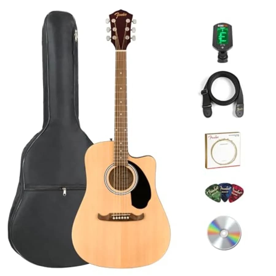 Chitarra Acustica Elettrificata Dreadnought Cutaway FA-125CE - Bundle Naturale con Borsa da Trasporto, Accordatore, Tracolla, Corde, Plettri e Austin Bazaar