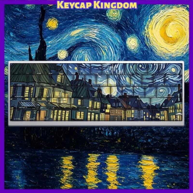 Tastiera Meccanica con Tema Notte Stellata di Van Gogh, Keycap Personalizzati Cherry PBT, Accessori per Tastiera da Gaming per Tablet, Laptop e PC, Regalo