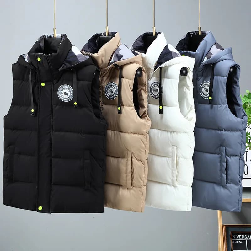 Autunno Inverno Uomo Gilet con cappuccio Addensare caldo gilet di cotone Giacche senza maniche Cappotti tinta unita Maschile Casual Capispalla con cerniera