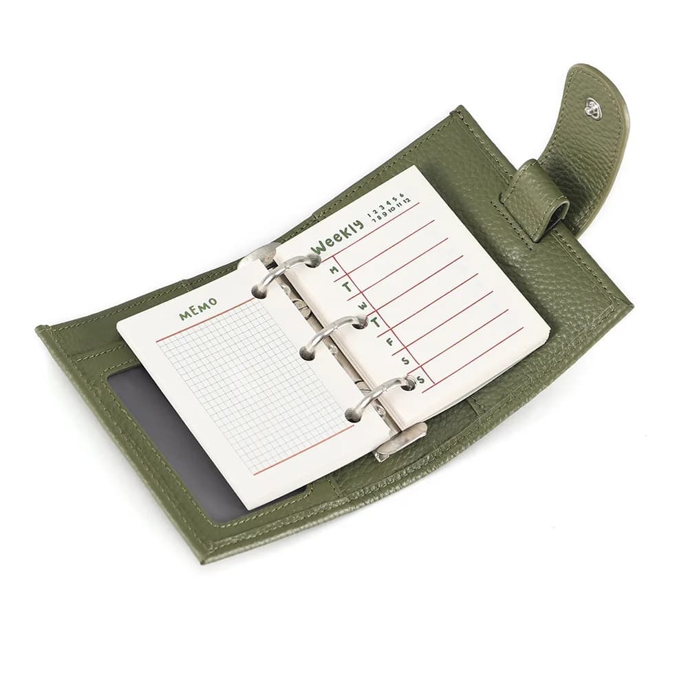 2026 NUOVO Mini Agenda ad Anelli da 23mm in Pelle Pieno Fiore, Quaderno con Motivo a Ciottoli Verde, Raccoglitore, Forniture per Diario, Cancelleria, Blocco Note