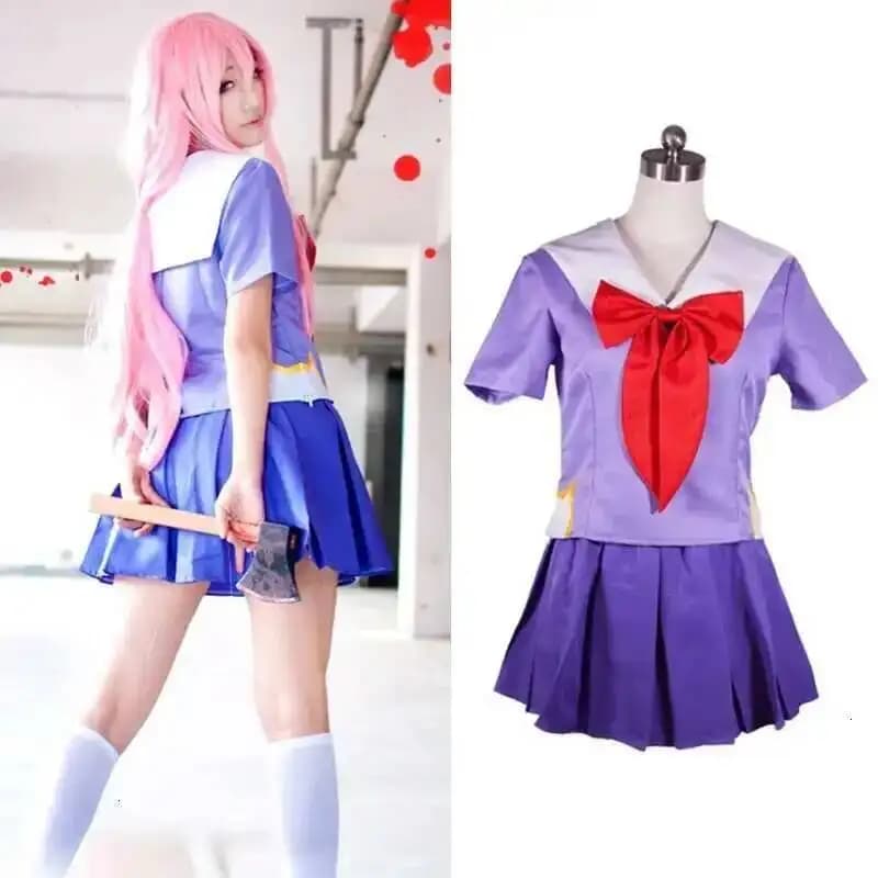 Drop Shipping Hot Future Diary Gasai Yuno Mirai Nikki Uniforme scolastica Costume cosplay Parrucca