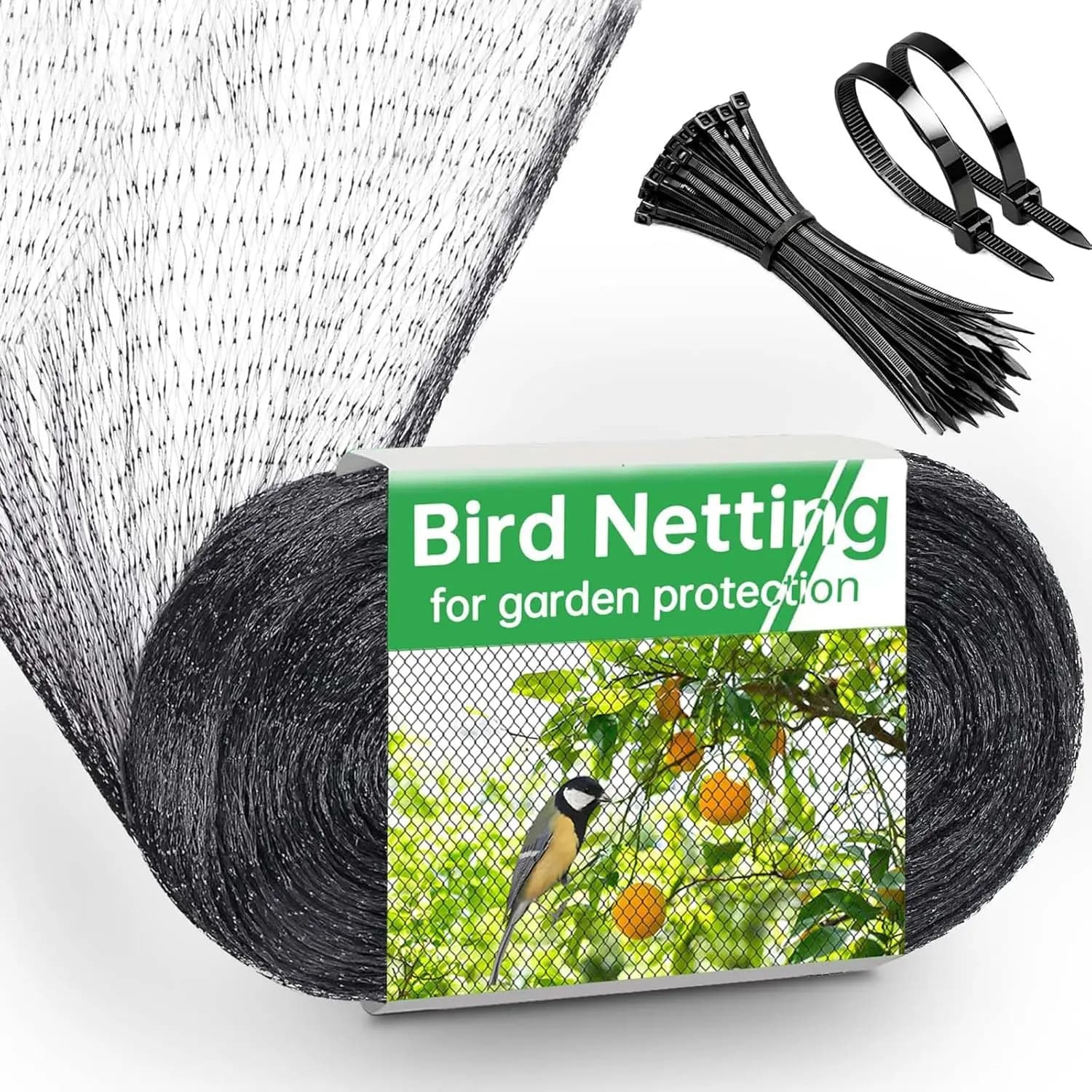 Rete Antiuccelli 13x32FT per Giardino, Maglia da 0,8 Pollici, Protegge Piante e Alberi da Frutto, Nera con 50 Fascette per Cavi