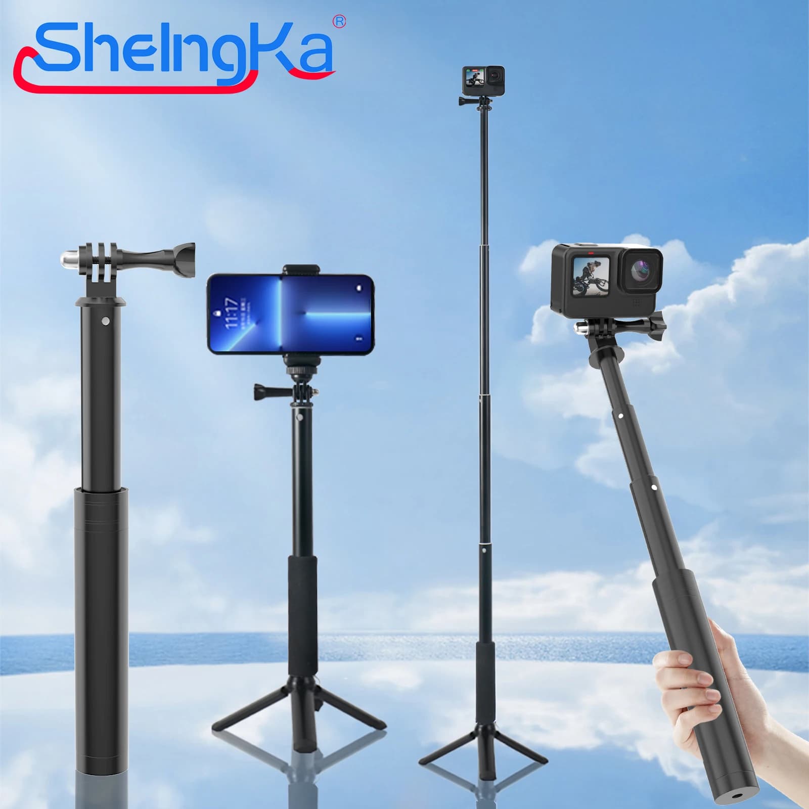 Selfie Stick treppiede per GoPro Hero 11 10 Insta360 Action Camera treppiedi Selfie Stick manopole asta di prolunga accessori GoPro